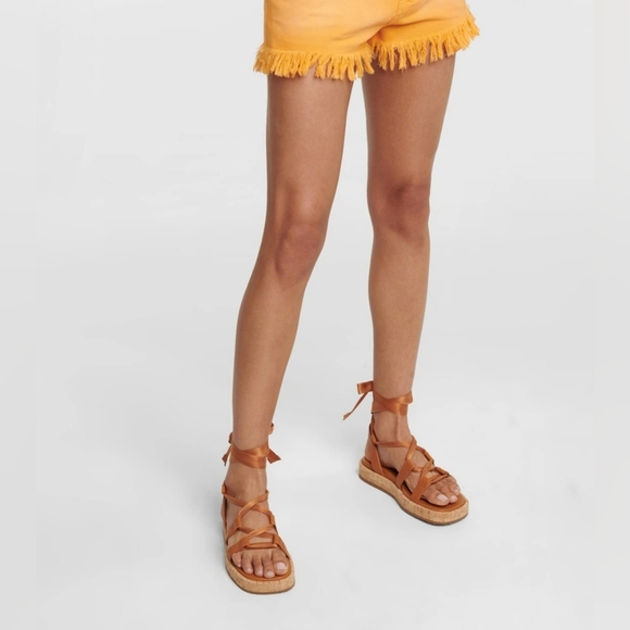 Gianvito Rossi Vitello Leather Cork Ribbon Brown Sandals sz 10 - Picture 1 of 14